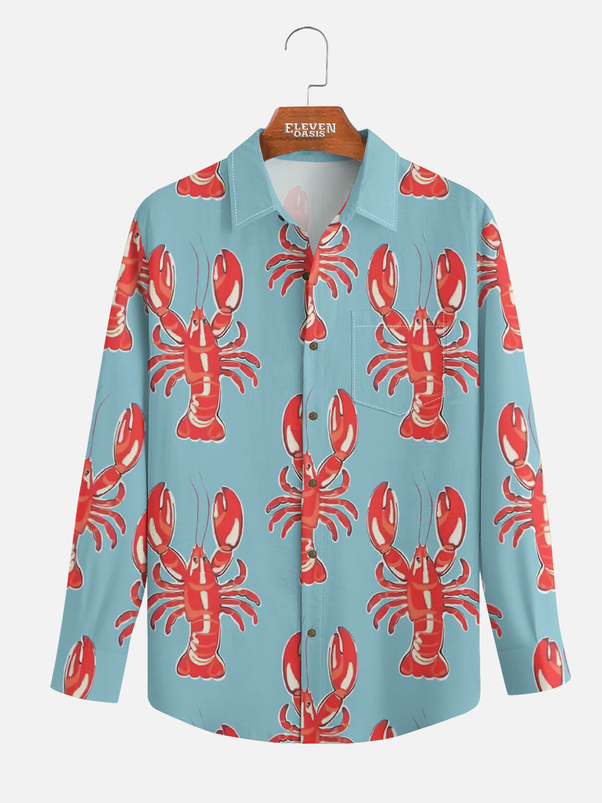Men's Mardi Gras Lobster Print Long Sleeve Shirt Eleven Oasis