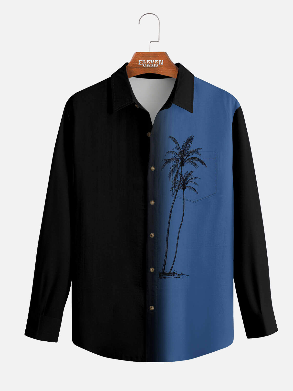 Men's Gradient Palm Tree Hawaiian Long Sleeve Shirt Eleven Oasis