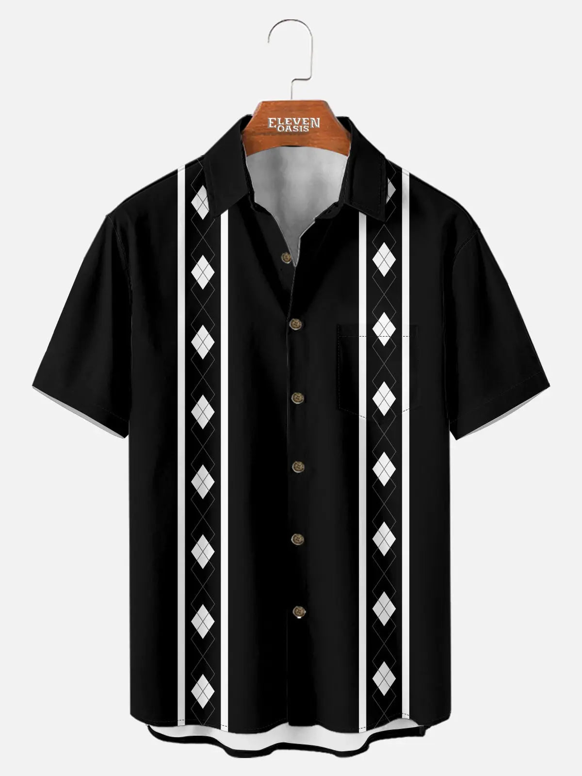 Men's Retro Diamond Stripe Short Sleeve Shirt - Chandler Bing Wardrobe ElevenOasis