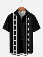 Men's Retro Diamond Stripe Short Sleeve Shirt - Chandler Bing Wardrobe ElevenOasis