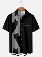 Men's Black Cat Short Sleeve Shirt Eleven Oasis