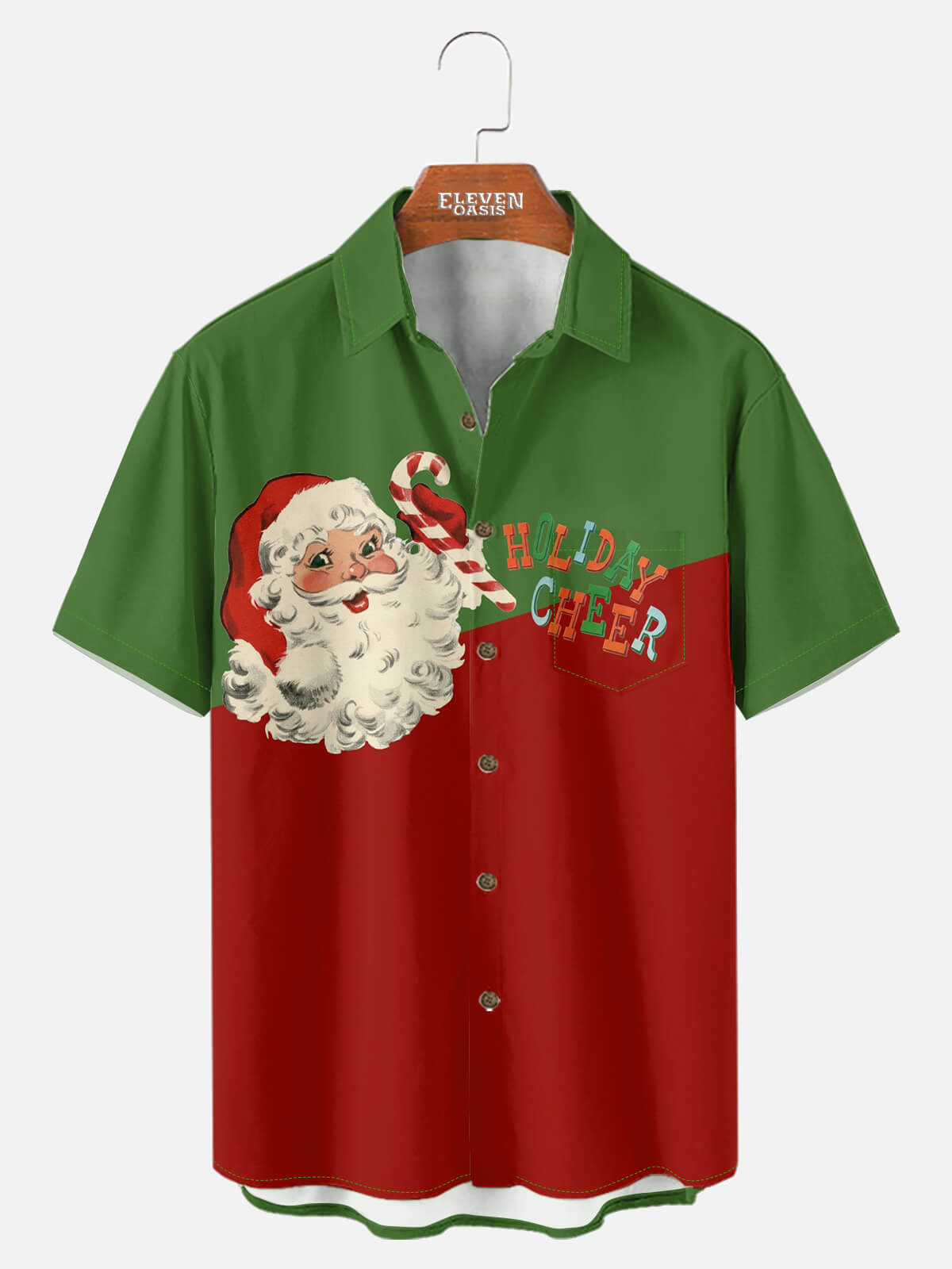 Men's Classic Block Color Santa Holiday Short Sleeve Shirt Eleven Oasis