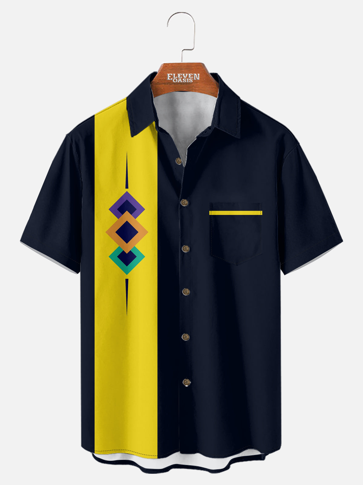 Men's Modern Retro Panel Short Sleeve Shirt Eleven Oasis