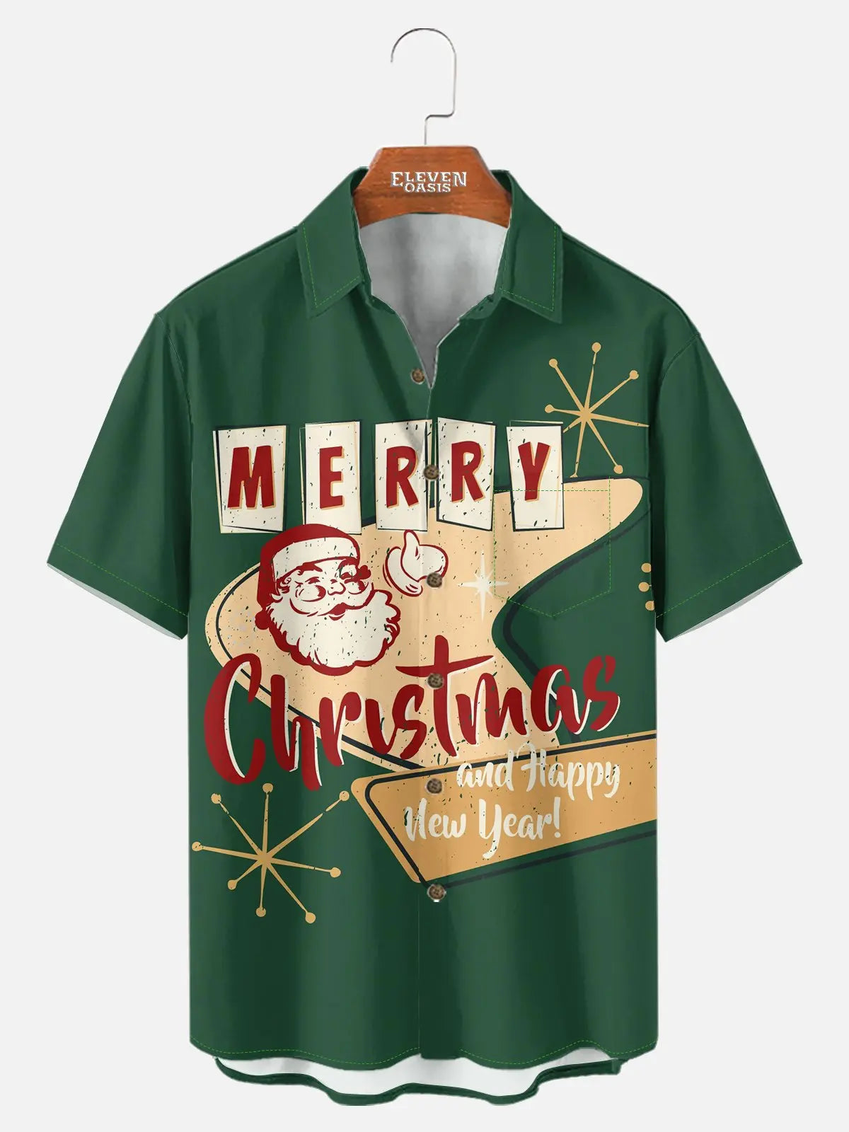 Men's Mid-Century Modern Santa Holiday Short Sleeve Shirt?