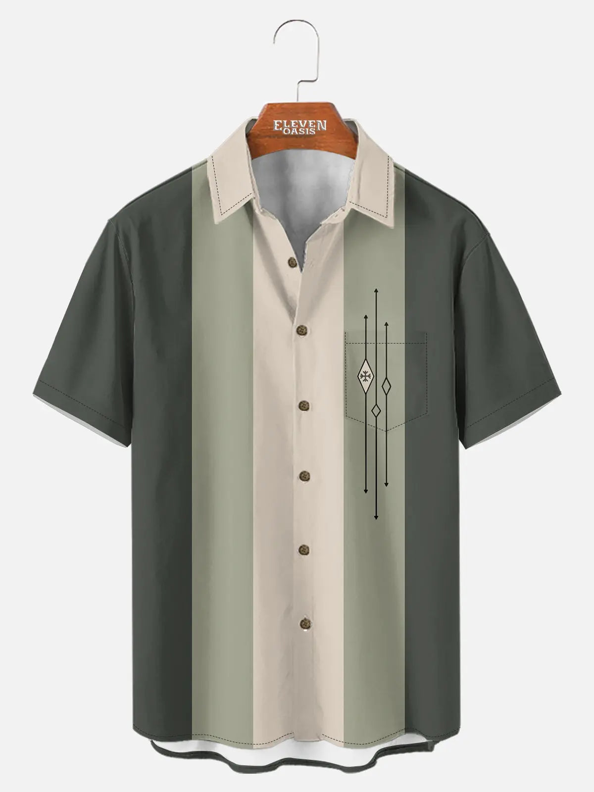 Men's Color-block Striped Casual Breathable Bowling Short Sleeve Shirt ElevenOasis
