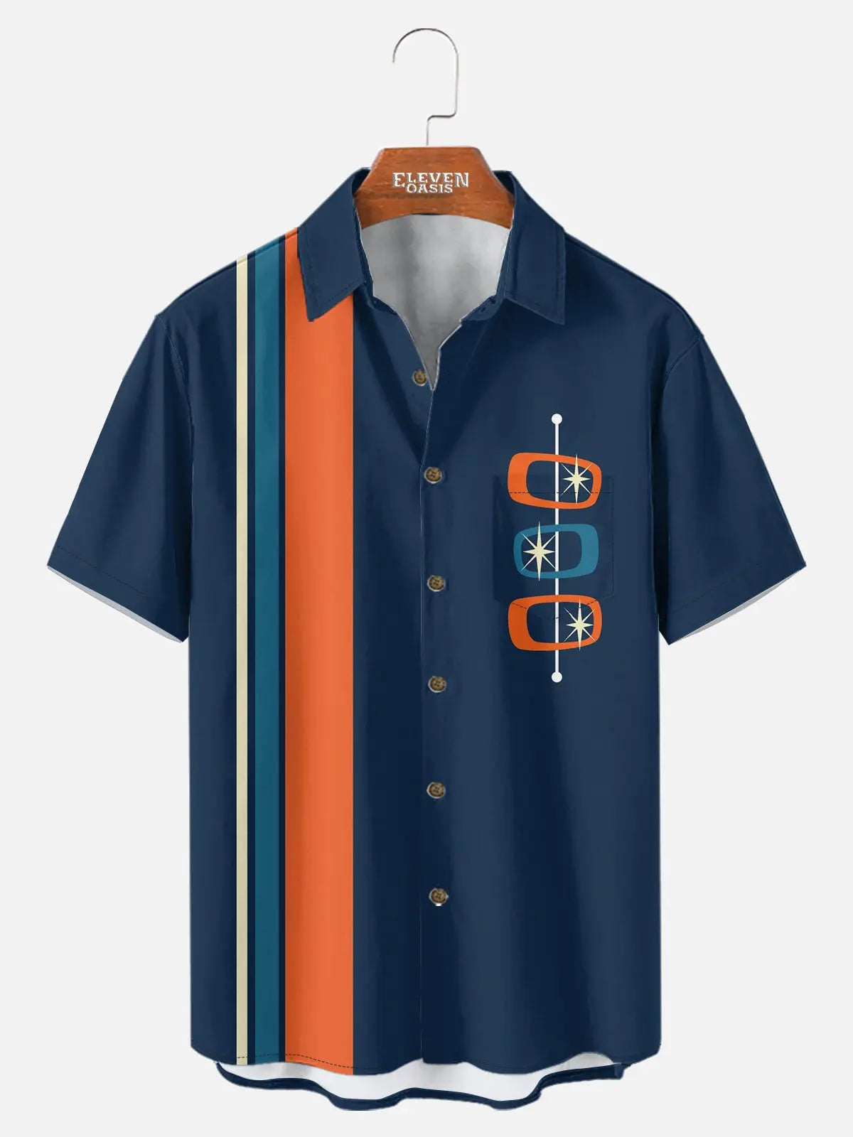 Men's Mid-Century Modern Atomic Bowling Short Sleeve Shirt ElevenOasis