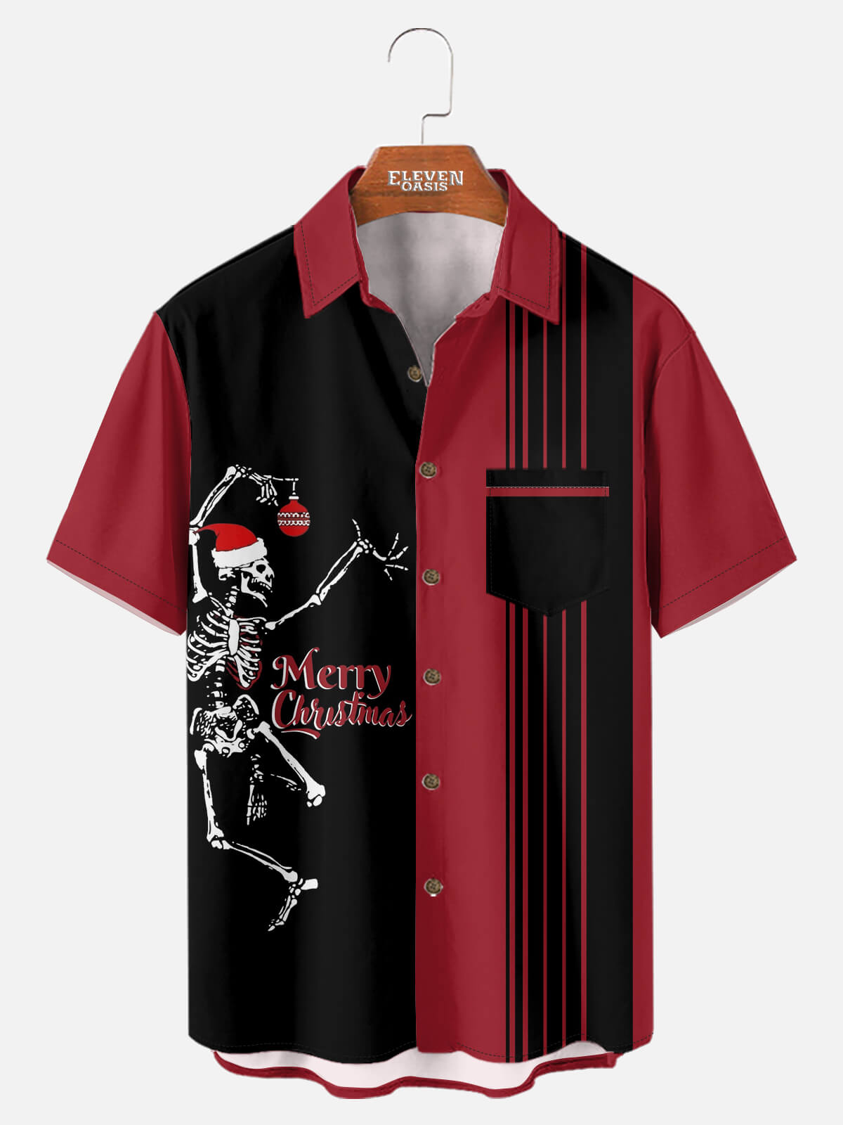 Tall Men's Skeleton Merry Christmas Short Sleeve Shirt Eleven Oasis