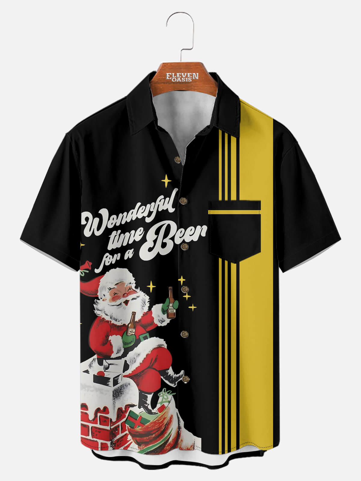 Tall Men's Retro Santa Wonderful Beer Time Bowling Shirt Eleven Oasis