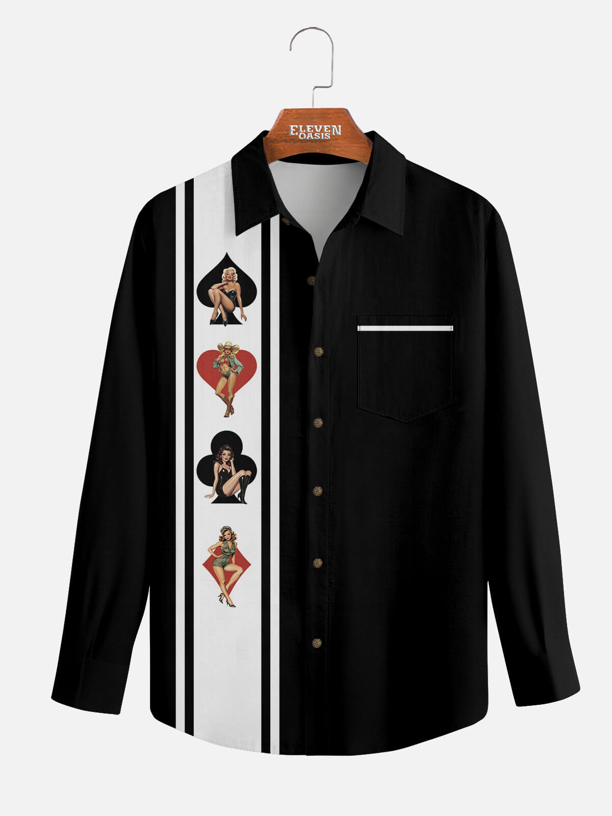 Men's Pin-Up Card Suits Bowling Long Sleeve Shirt Eleven Oasis