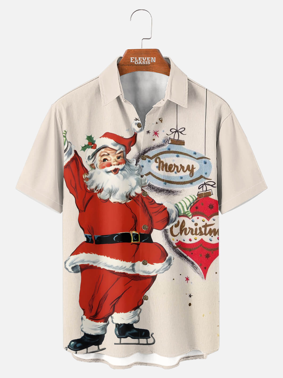 Tall Men's Vintage Santa Merry Christmas Short Sleeve Shirt Eleven Oasis