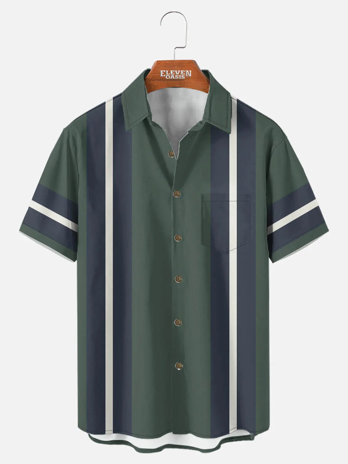 Tall Men's Classic Pinstripe Bowling Short Sleeve Shirt Eleven Oasis