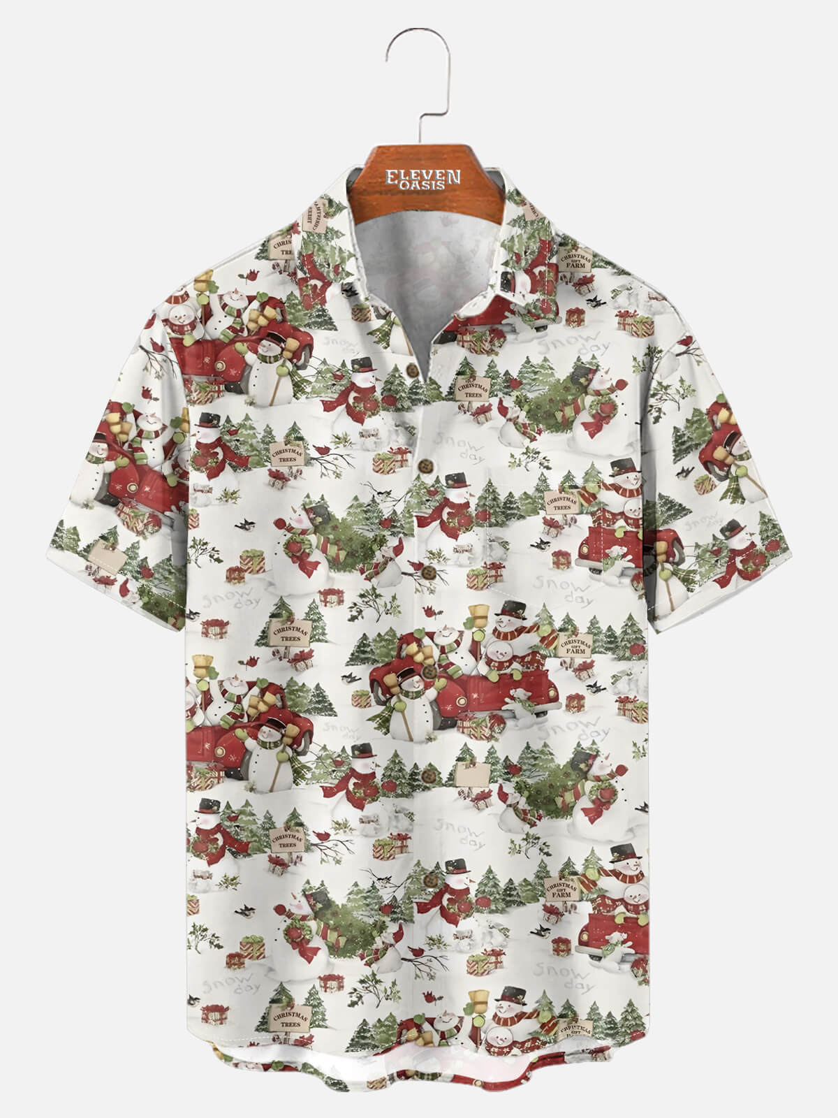 Tall Men's Classic Snowman Holiday All-Over Print Short Sleeve Shirt ElevenOasis