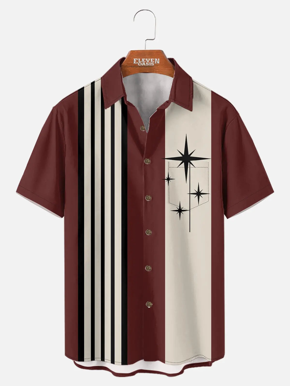 Men's Striped with Space-Age Stars Casual Short Sleeve Shirt ElevenOasis