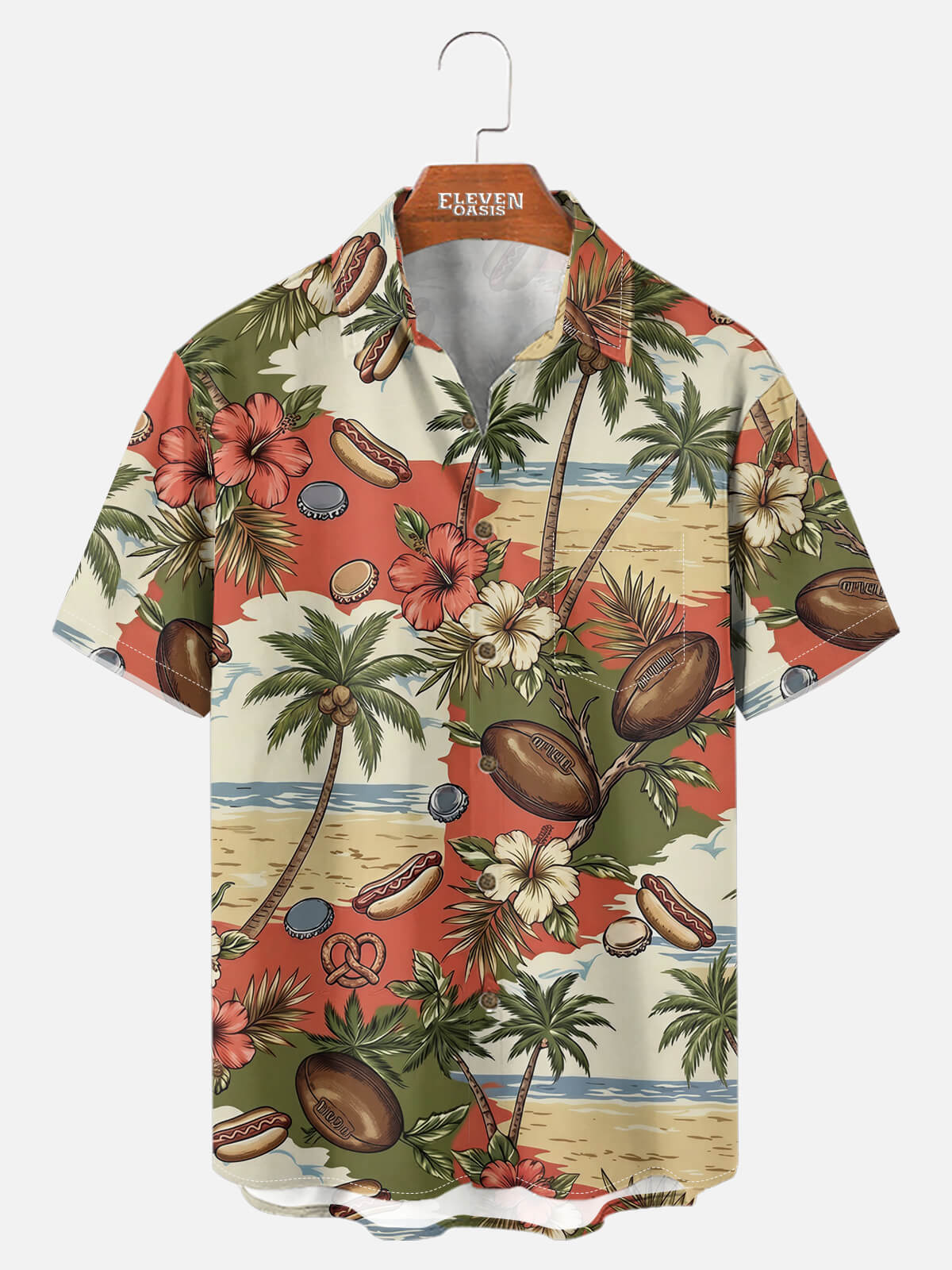 Men's Tropical Retro Football Short Sleeve Shirt Eleven Oasis