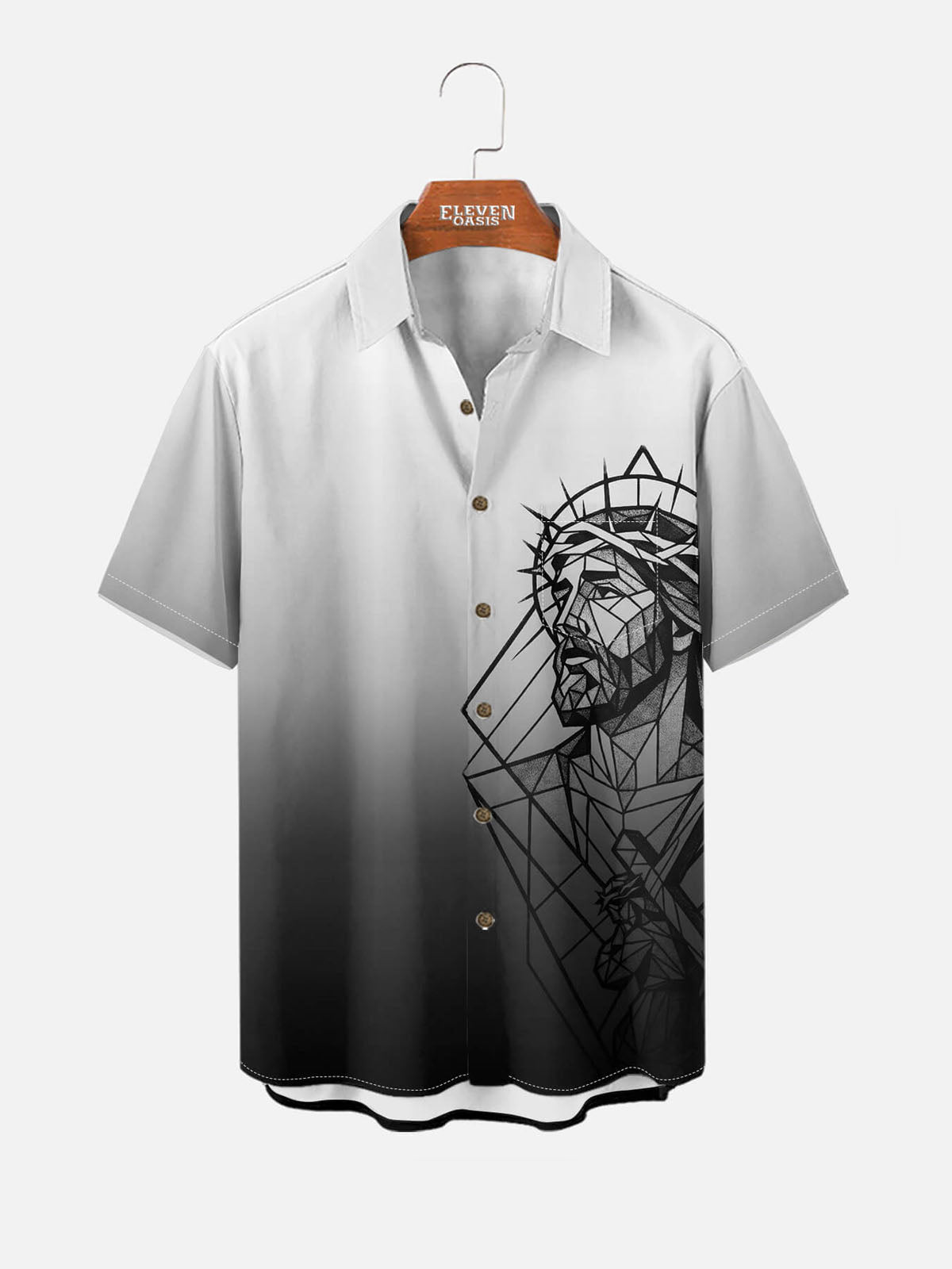 Men's Jesus Crown of Thorns Geometric Short Sleeve Shirt Eleven Oasis