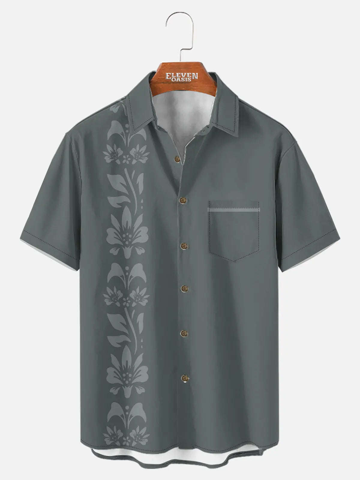 Men's Unilateral Striped Flower Vacation Casual Short Sleeve Shirt ElevenOasis