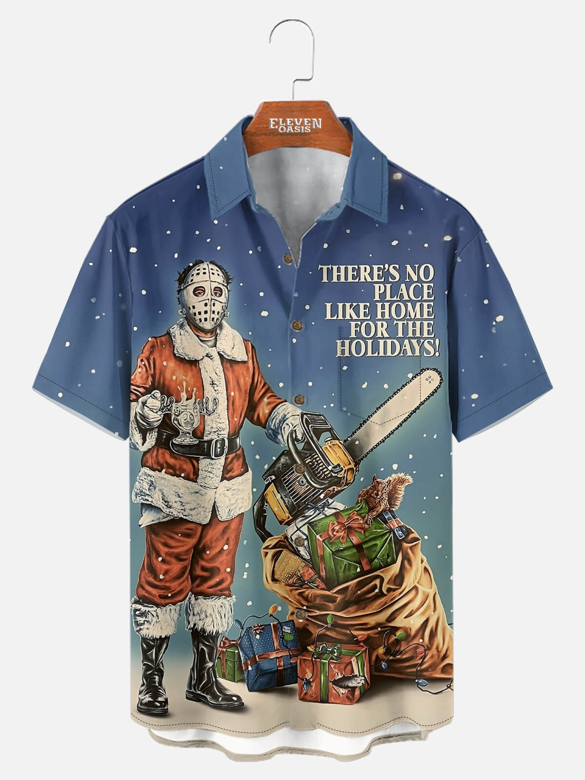 Tall Men's Horror Santa Chainsaw Christmas Short Sleeve Shirt Eleven Oasis