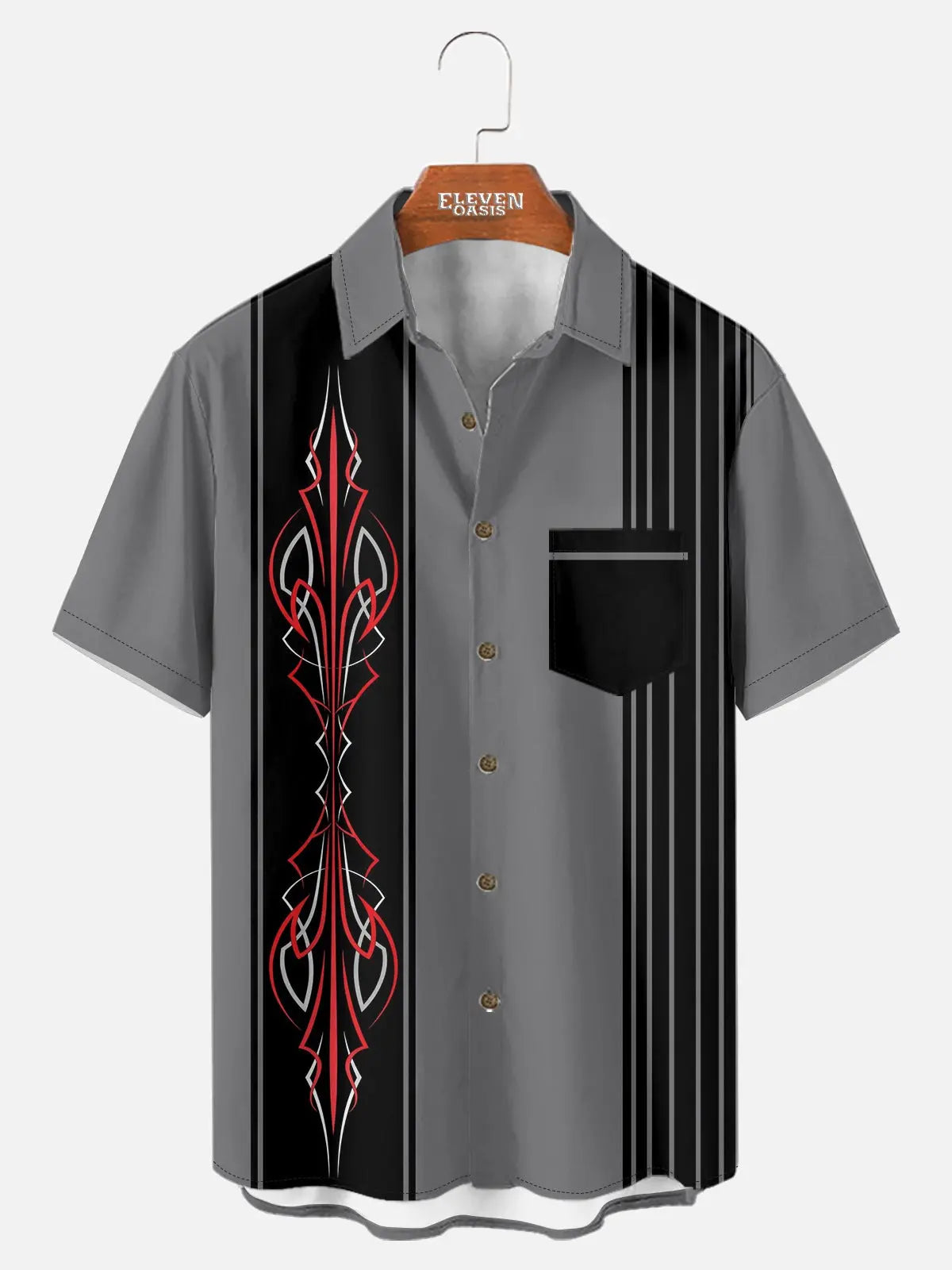 Tall Men's Red Pinstripe Panel Short Sleeve Shirt Eleven Oasis