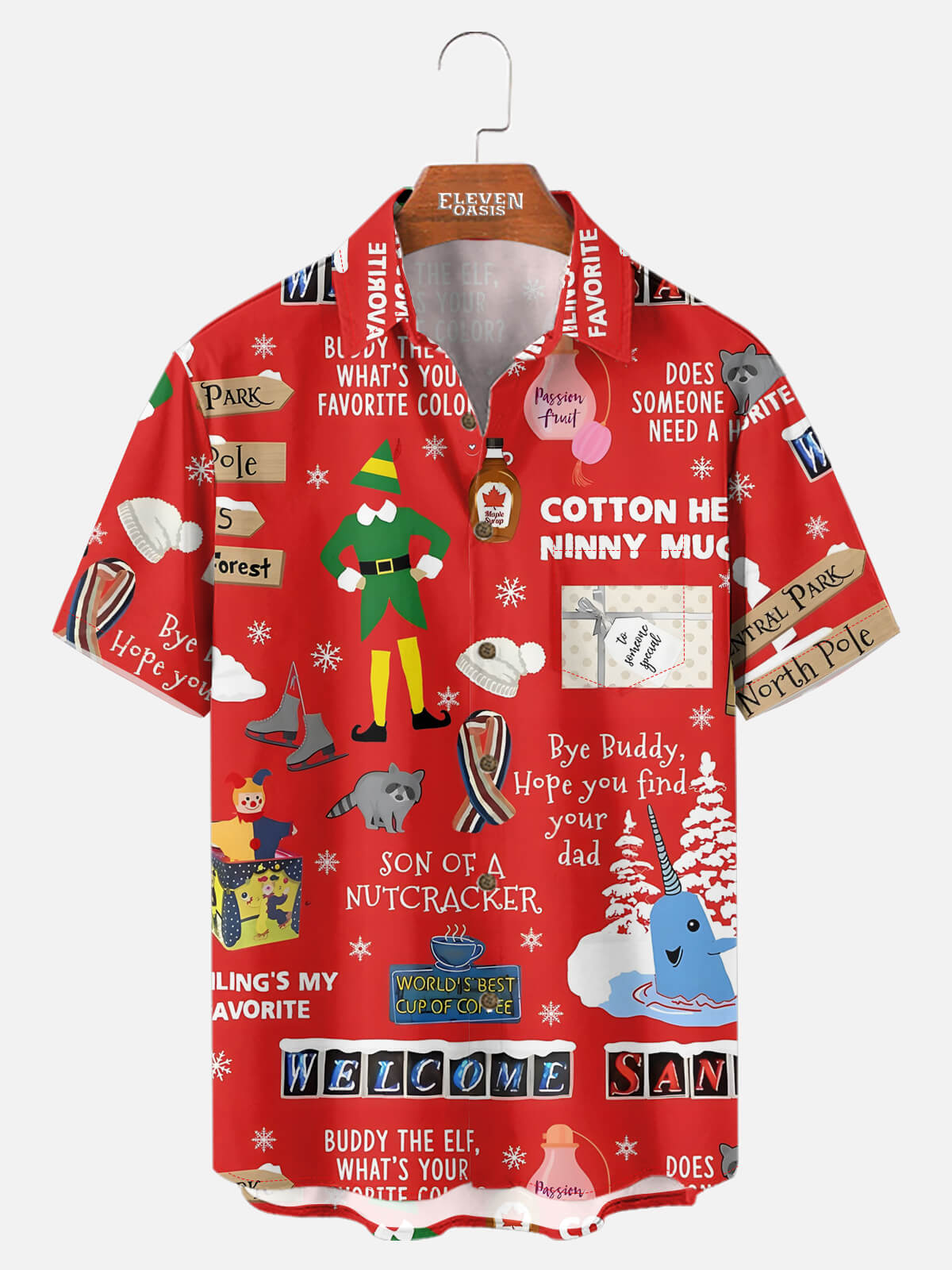 Men's Buddy the Elf Quote Print Short Sleeve Shirt Eleven Oasis