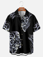 Men's Flaming Skulls Halloween Short Sleeve Shirt Eleven Oasis