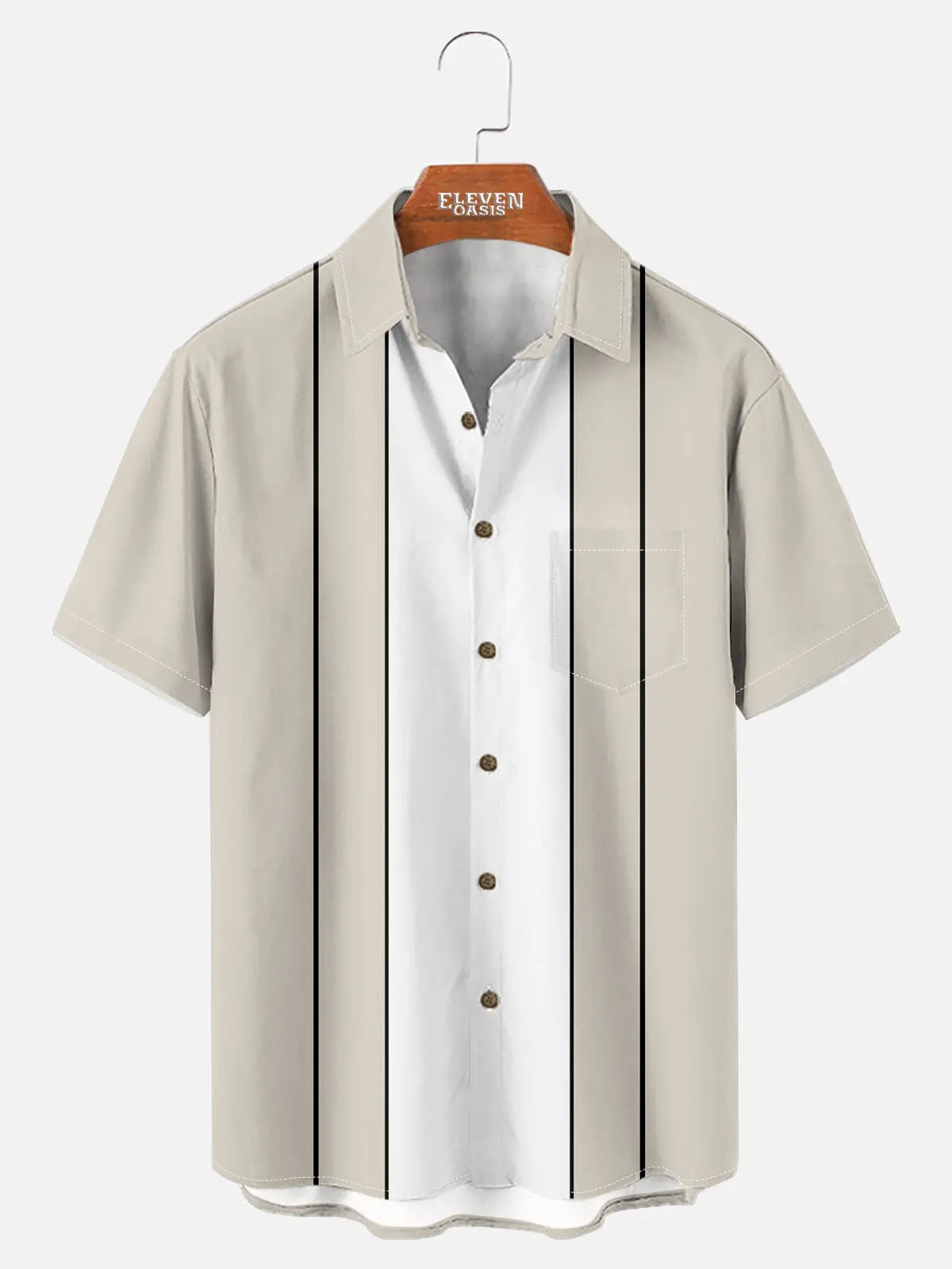 Men's Classic Striped Bowling Style Short Sleeve Shirt ElevenOasis