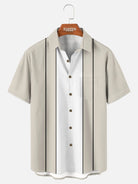 Men's Classic Striped Bowling Style Short Sleeve Shirt ElevenOasis
