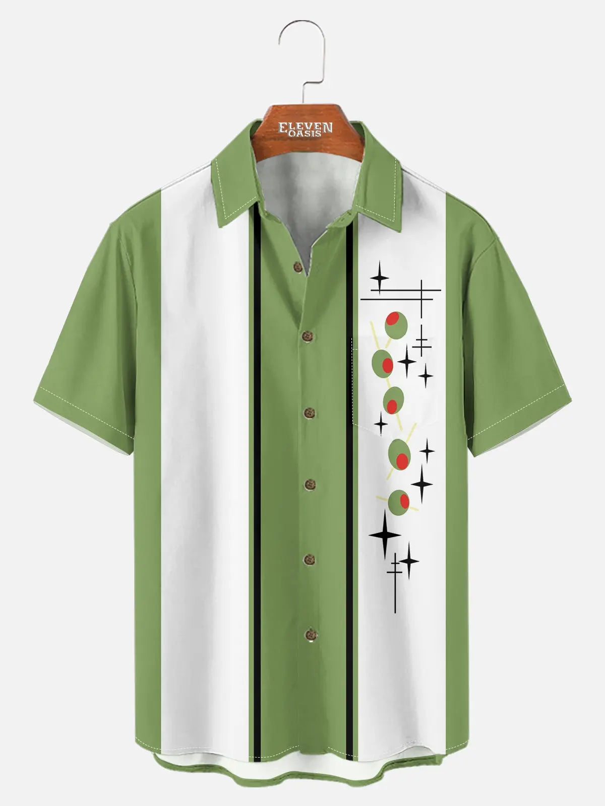 Men's Atomic Olive Starburst Bowling Short Sleeve Shirt