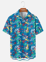 Men's Santa Flamingo Tropical Christmas Short Sleeve Shirt Eleven Oasis