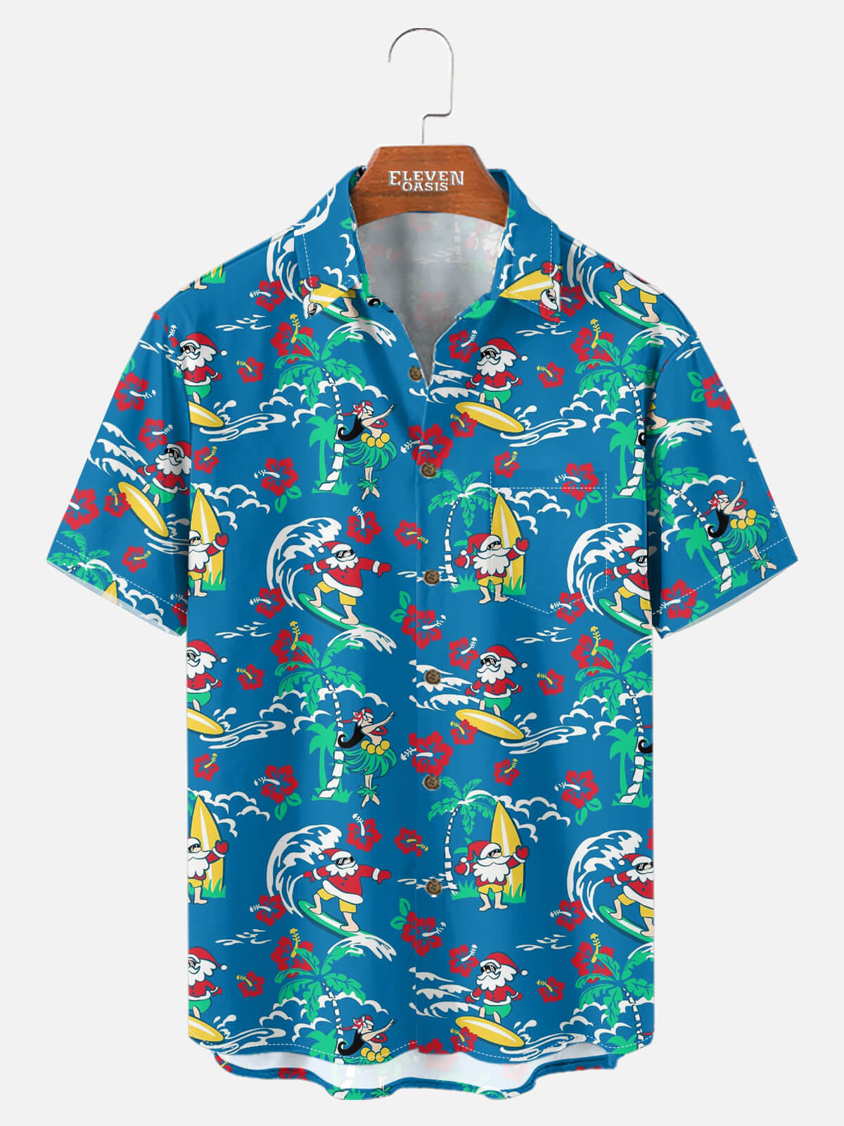 Men's Santa Flamingo Tropical Christmas Short Sleeve Shirt Eleven Oasis