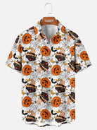 Tall Men's Halloween Cats and Pumpkins Short Sleeve Shirt Eleven Oasis