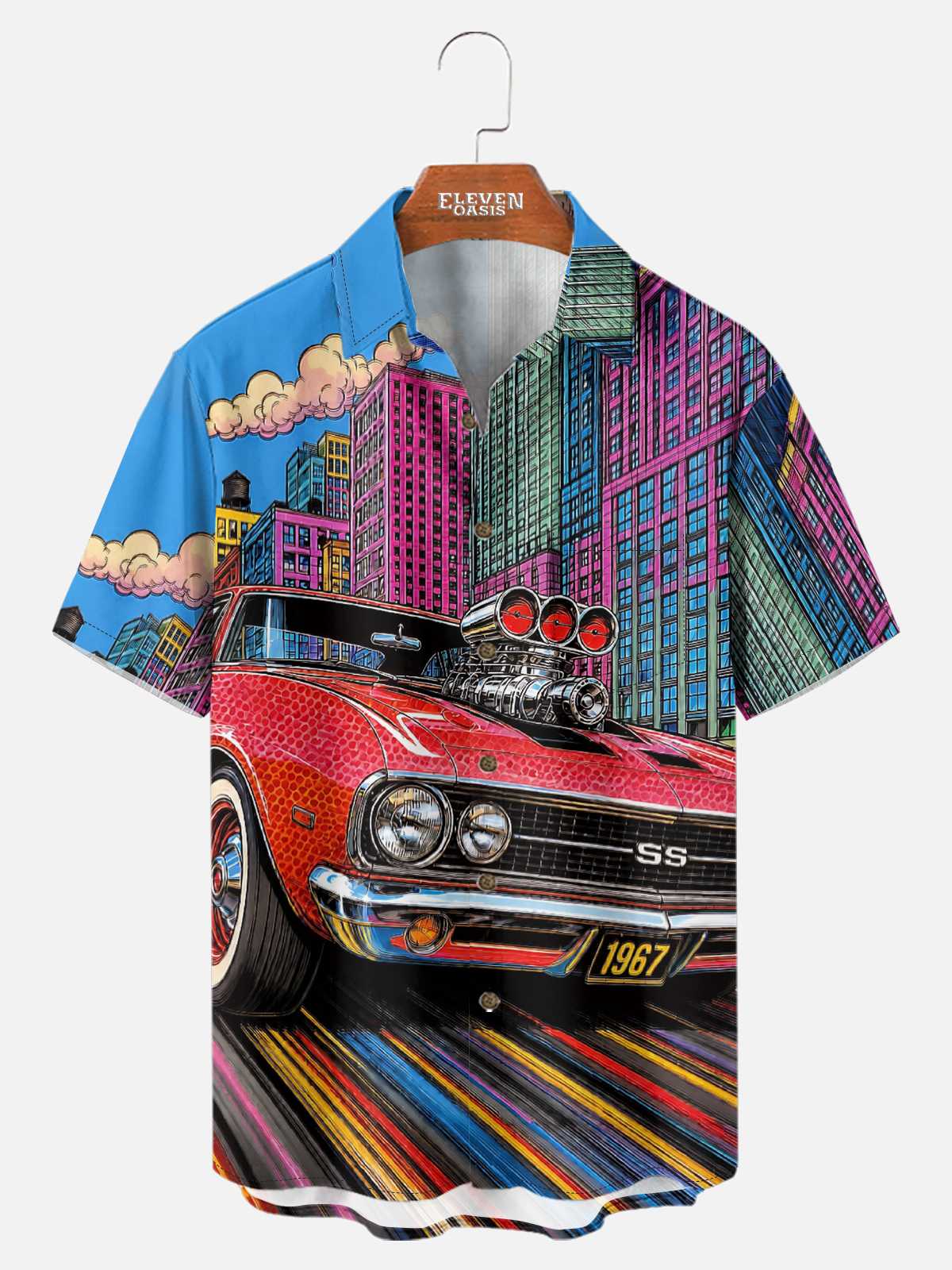 Tall Men's Supercharged Muscle Car City Short Sleeve Shirt Eleven Oasis