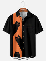 Men's Black Cat Short Sleeve Shirt Eleven Oasis