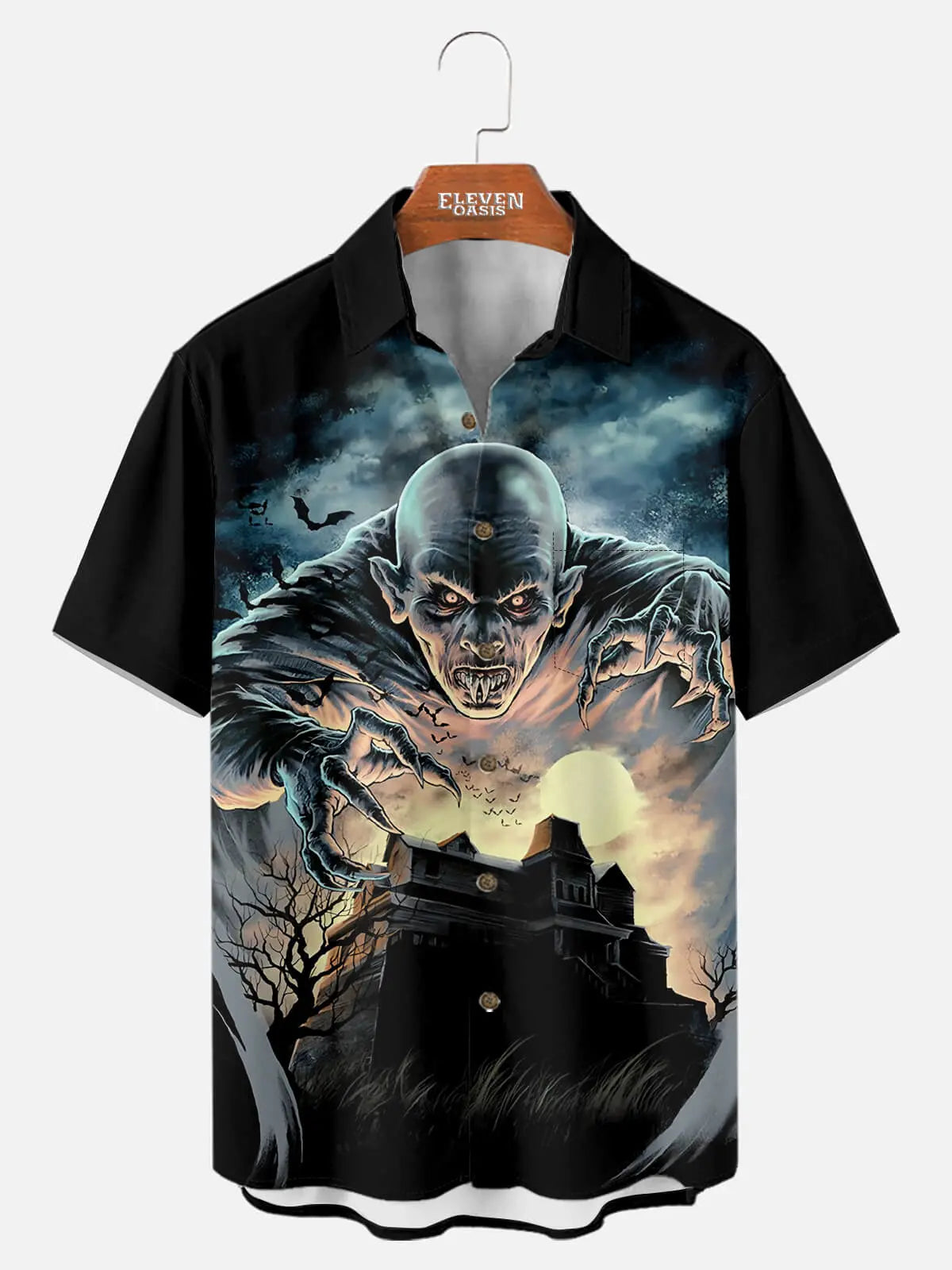 Tall Men's Vampire Haunted Mansion Halloween Short Sleeve Shirt Eleven Oasis
