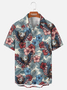 Tall Men's Patriotic Eagle Tropical Floral Short Sleeve Shirt Eleven Oasis