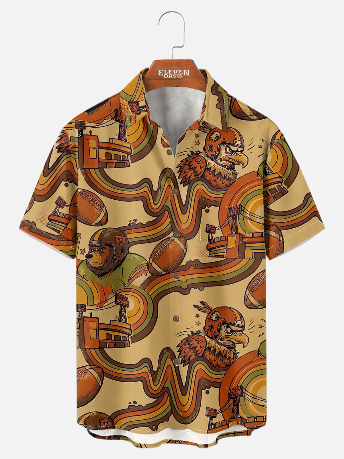 Men's Retro Mascot Football Short Sleeve Shirt Eleven Oasis