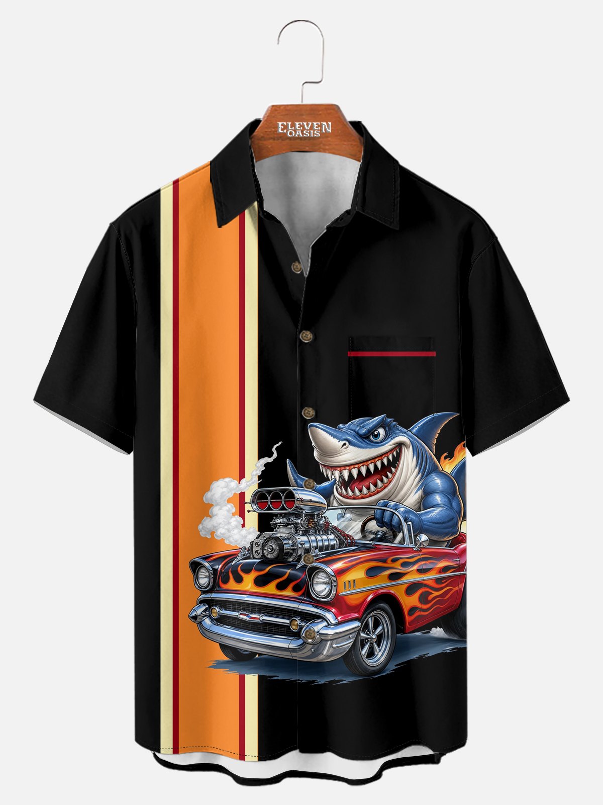 Tall Men's Shark Hot Rod Short Sleeve Shirt Eleven Oasis