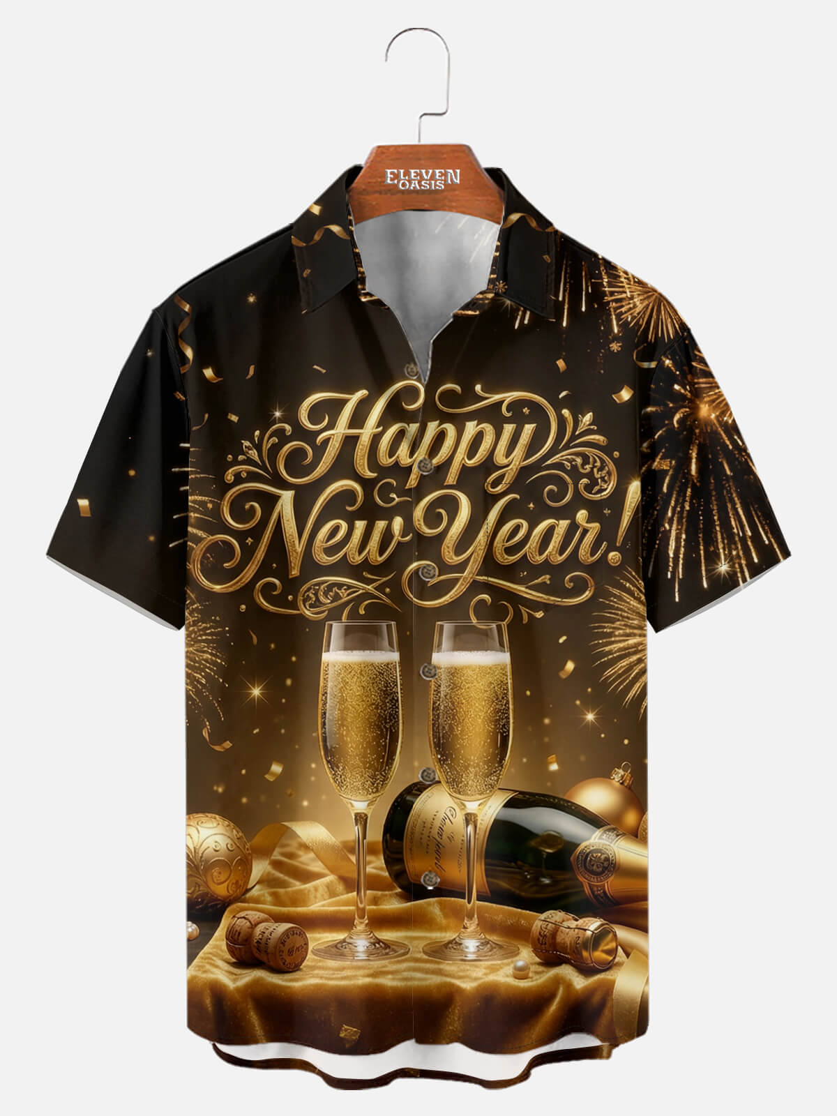 Tall Men's New Year Champagne Celebration Short Sleeve Shirt Eleven Oasis