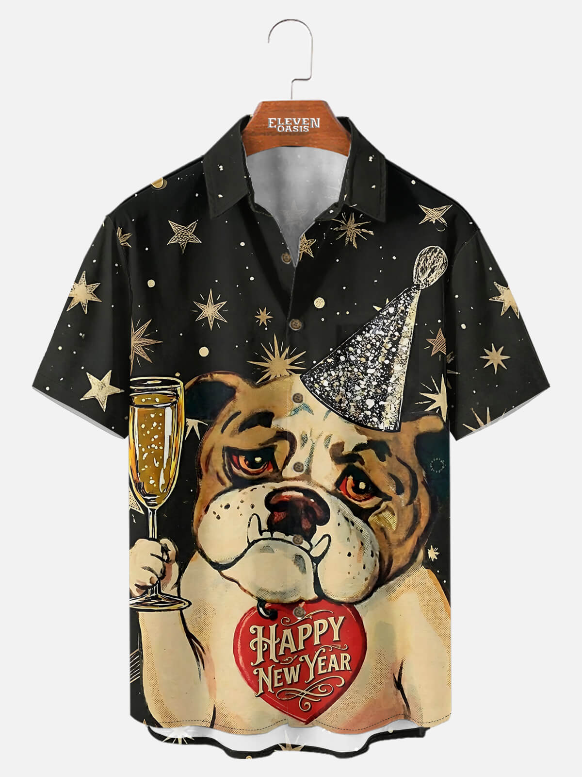 Men's New Year Bulldog Short Sleeve Shirt Eleven Oasis