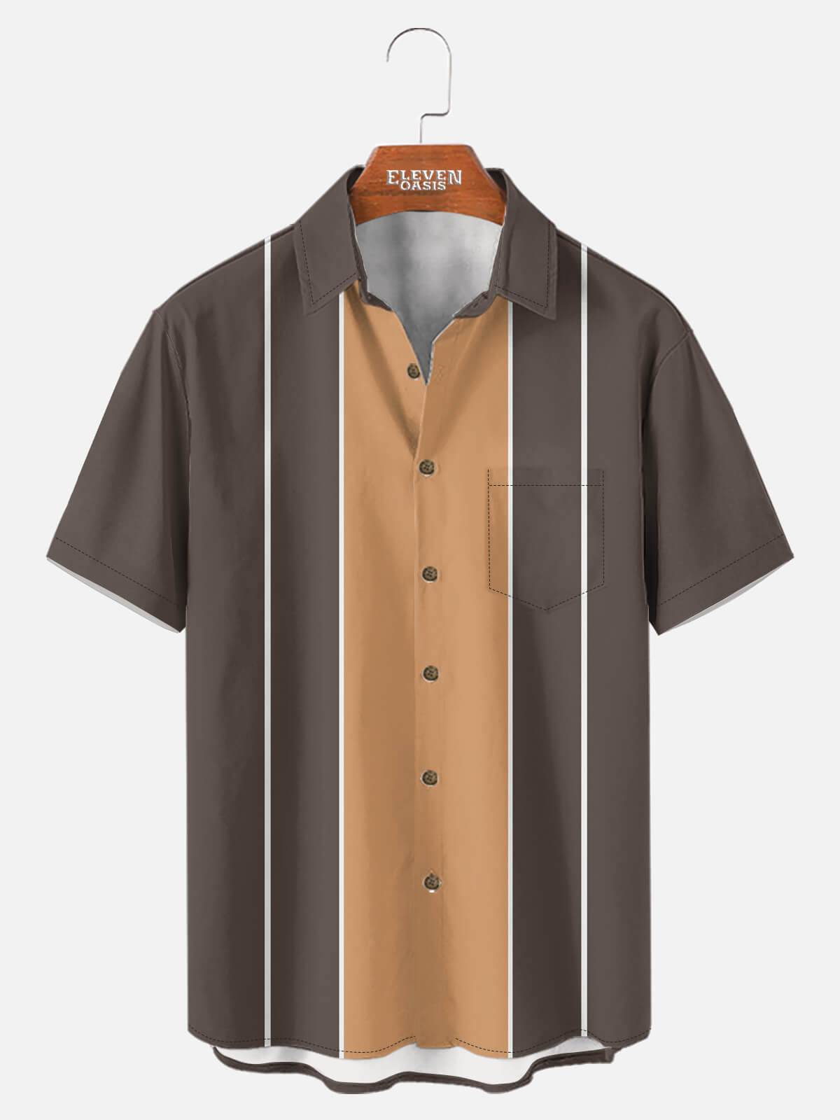 Men's Classic Striped Bowling Style Short Sleeve Shirt ElevenOasis