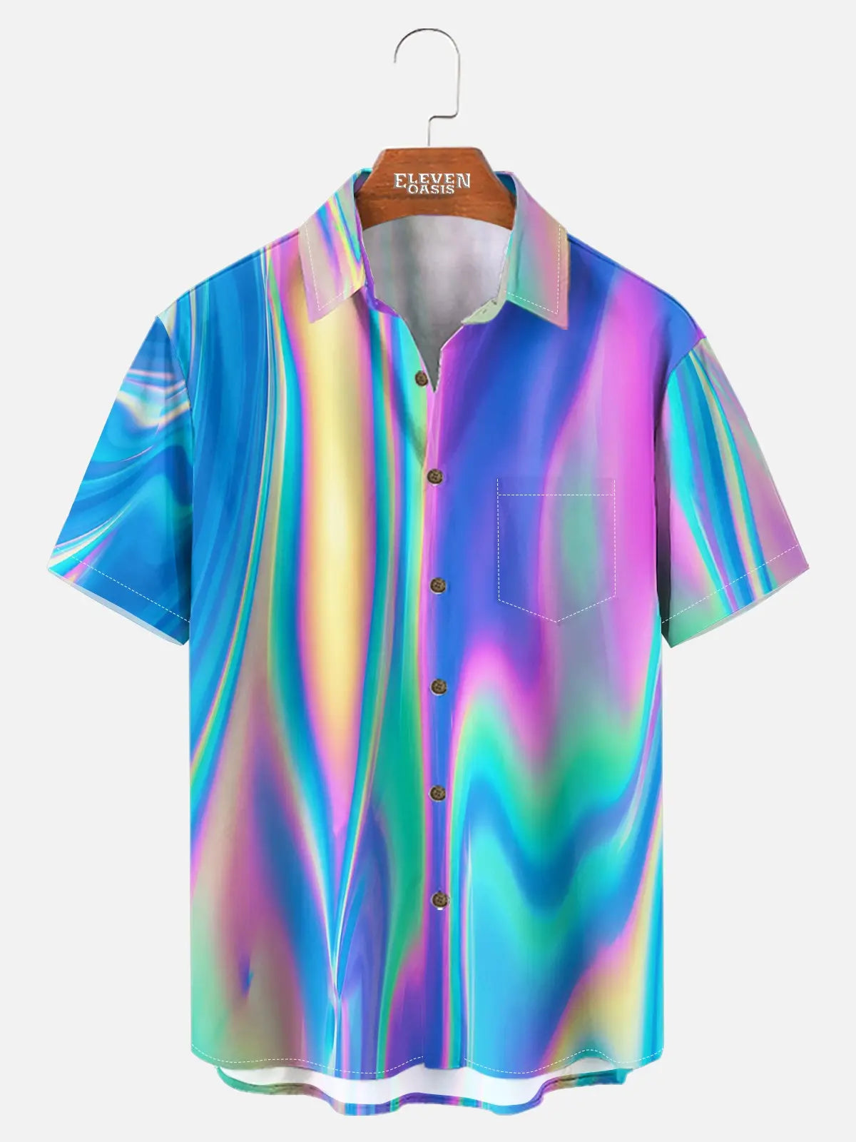 Men's Casual Blue Iridescent Short Sleeve Shirt ElevenOasis