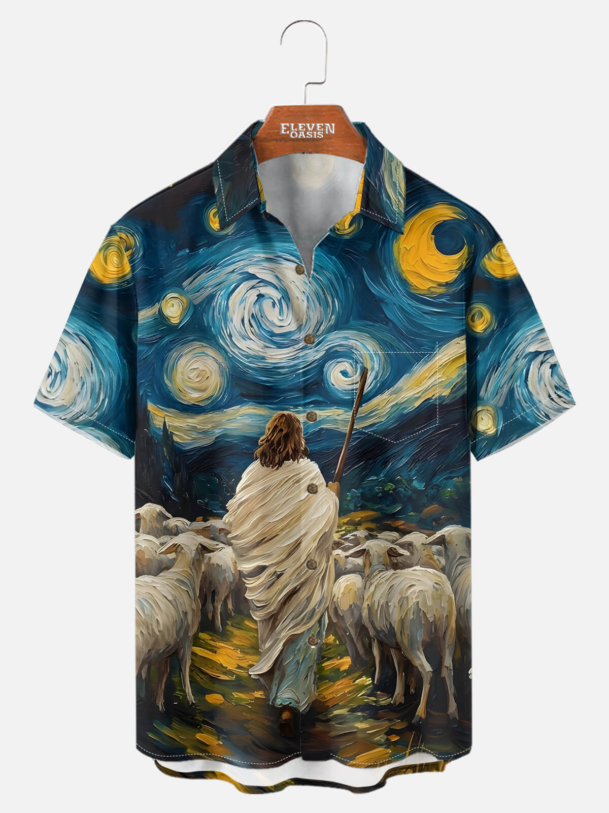 Tall Men's Shepherd of Faith Oil Painting Short Sleeve Shirt Eleven Oasis