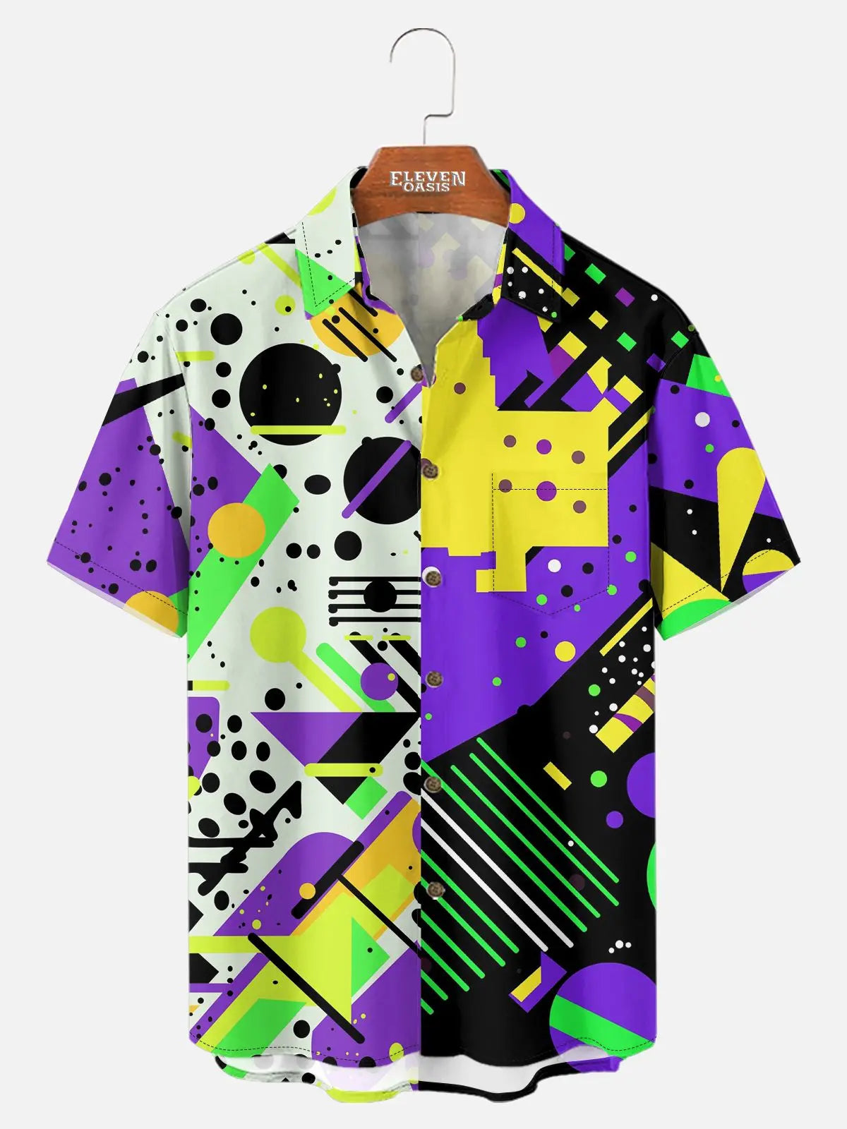 Tall Men's Trapper Keeper Inspired Colorful  Geometric Shapes Short Sleeve Shirt ElevenOasis