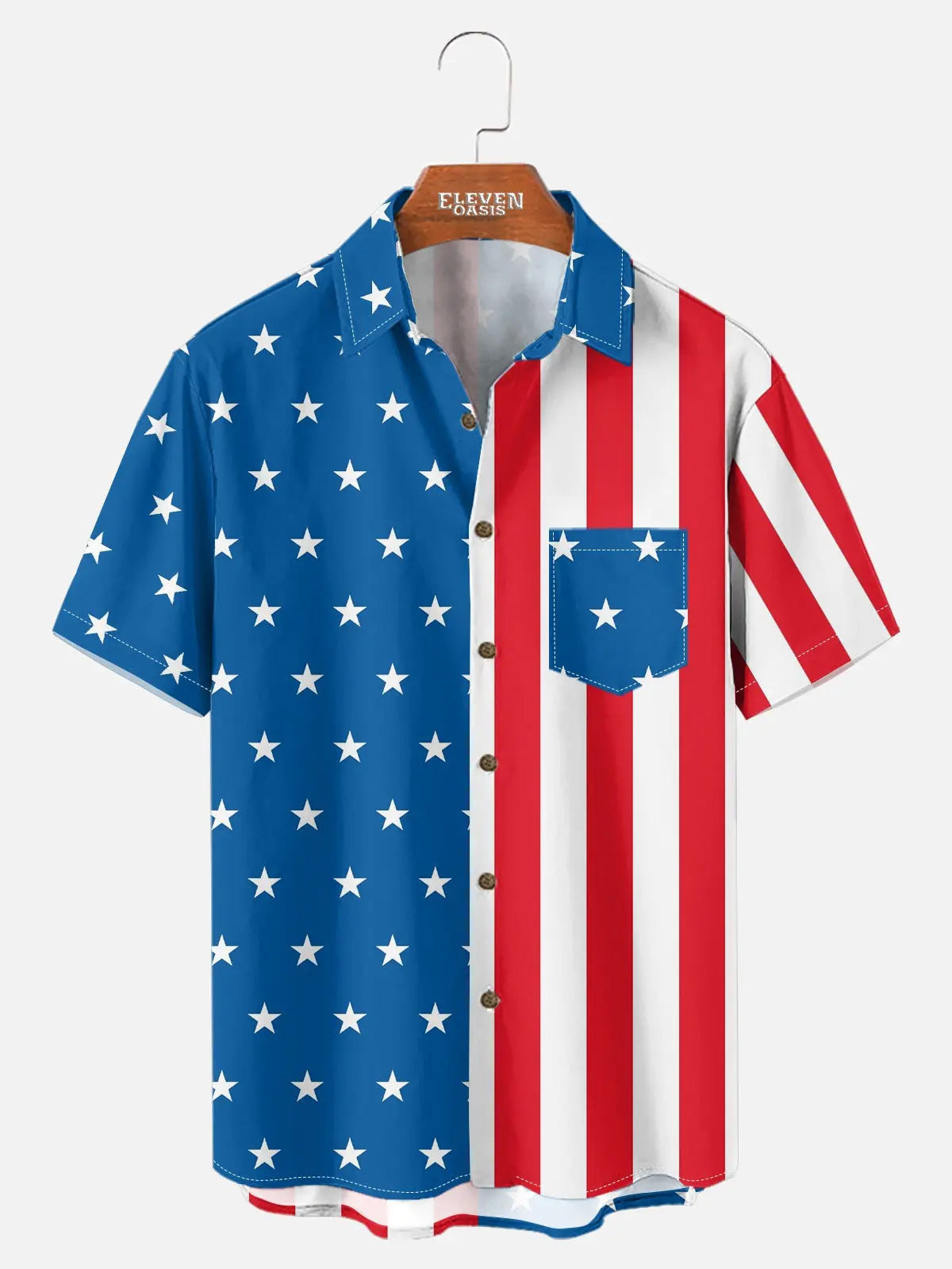 Tall Men's Classic Americana Flag Short Sleeve Shirt ElevenOasis