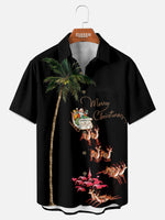 Men's Black Palm Tree Santa Sleigh Short Sleeve Shirt Eleven Oasis