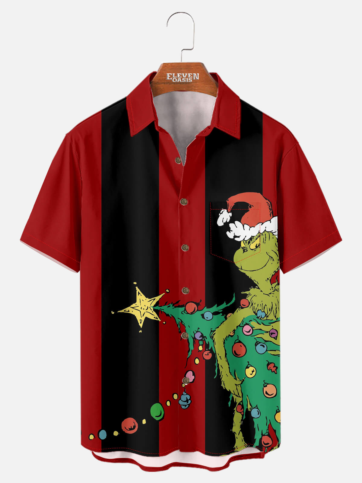 Tall Men's Grinch Christmas Tree Heist Short Sleeve Shirt Eleven Oasis
