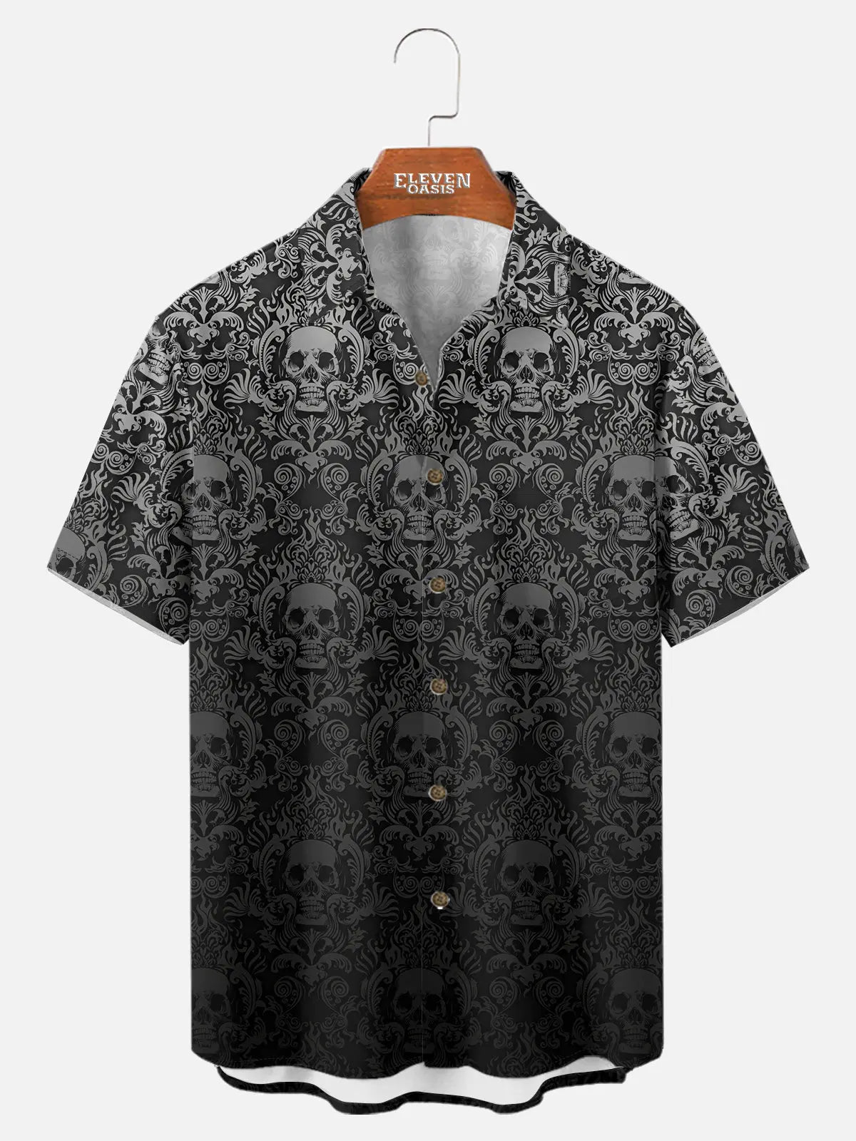 Tall Men's Gothic Skull Pattern Short Sleeve Shirt ElevenOasis
