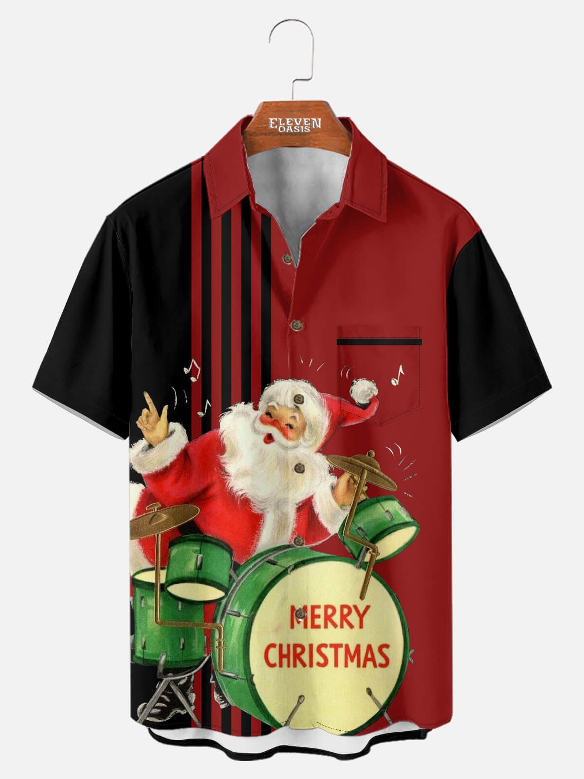 Tall Men's Rockin' Santa Merry Christmas Short Sleeve Shirt Eleven Oasis