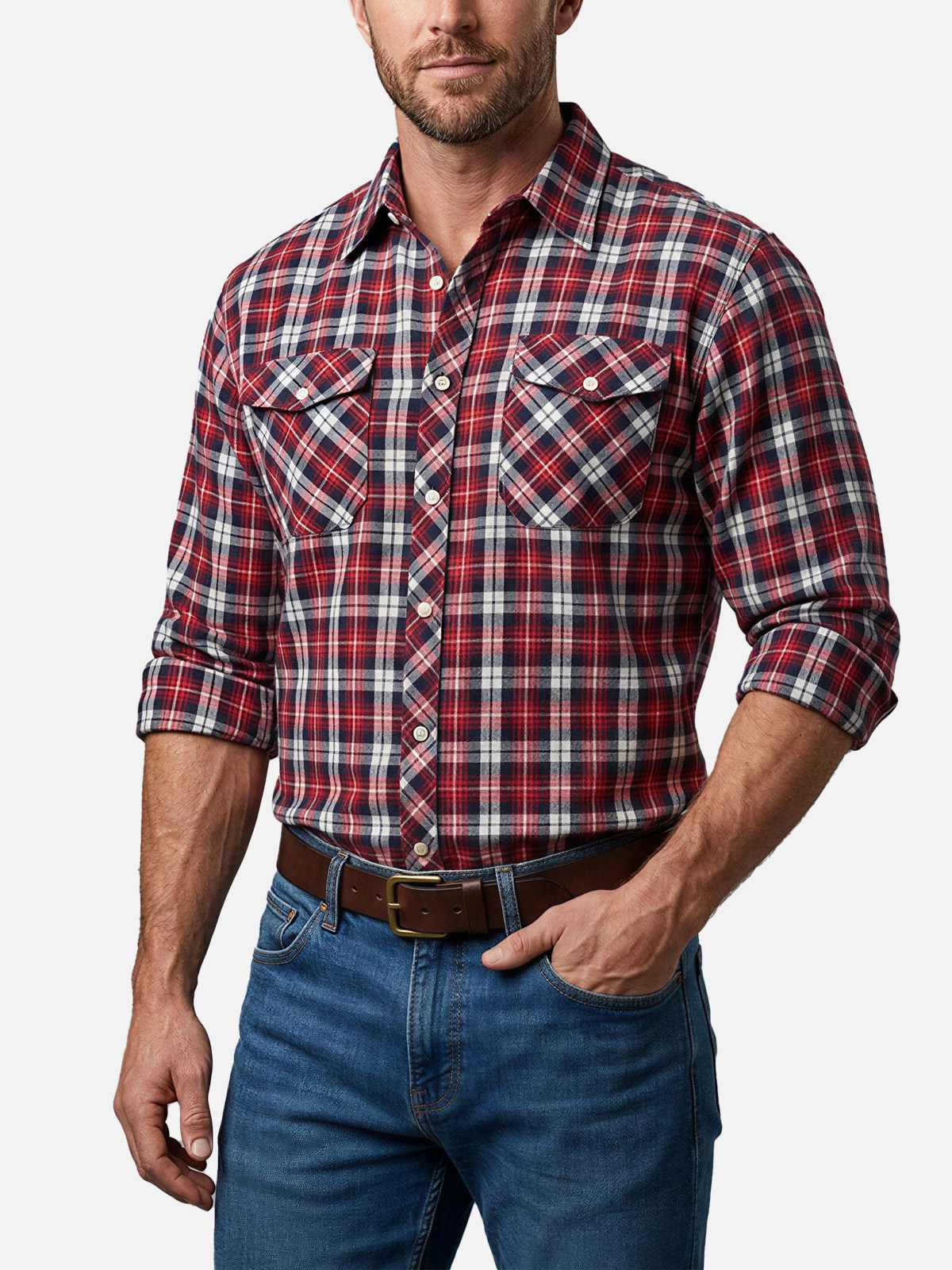 Men's Brushed Plaid Double Pocket Long Sleeve Flannel Shirt Eleven Oasis
