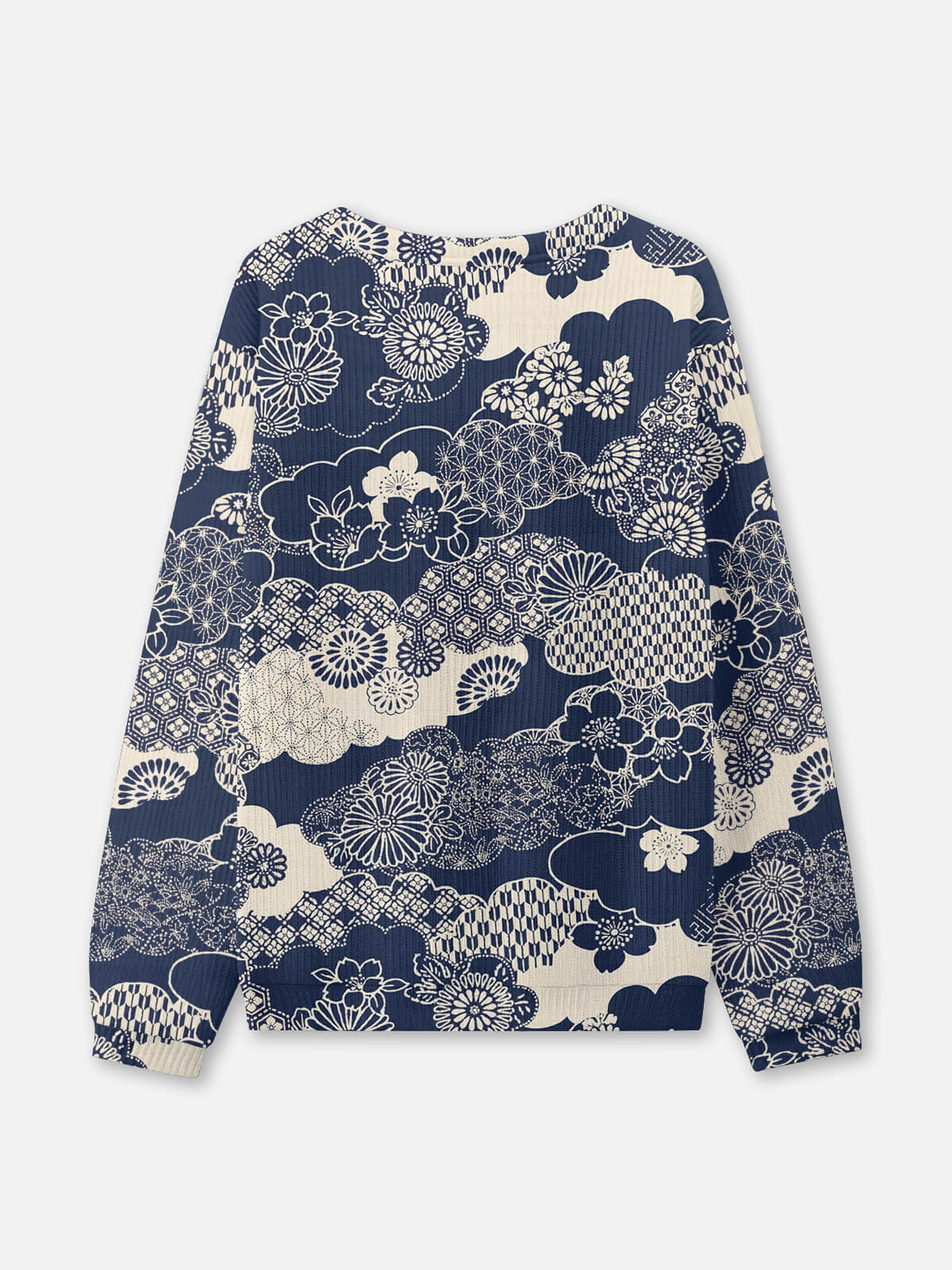 Japanese Indigo Floral Pattern Crew Neck Sweatshirt Eleven Oasis