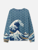 Japanese Wave Pattern Crew Neck Sweatshirt Eleven Oasis